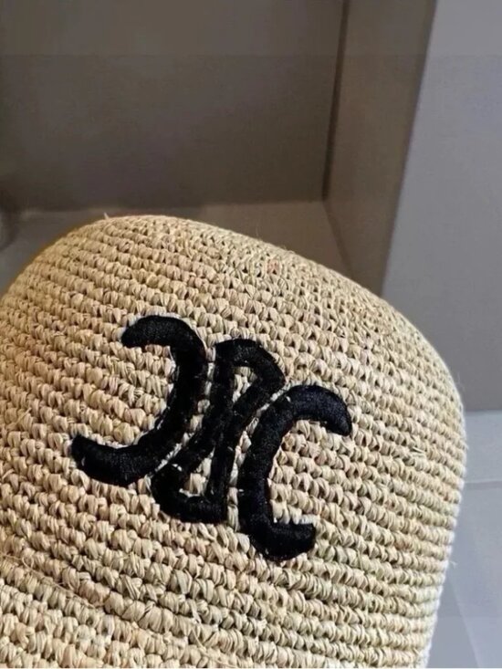 Celine Triomphe Raffia Bucket Hat Natural Straw Embroidered Triomphe Logo Sun Ha main image 5